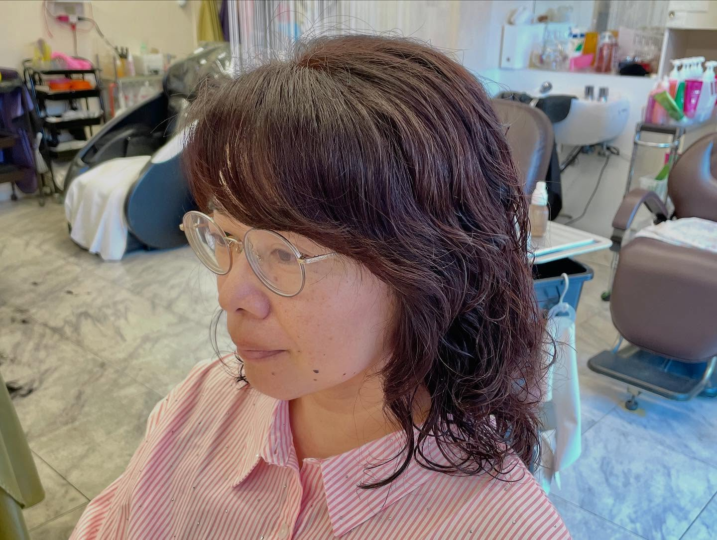 【篠崎】カール大きめセミロングパーマ