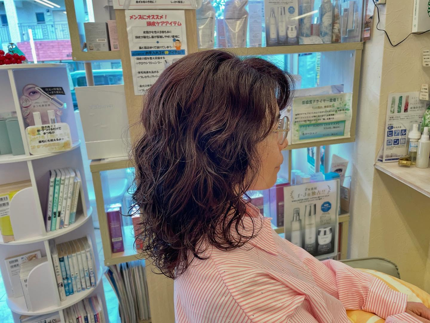 【篠崎】カール大きめセミロングパーマ